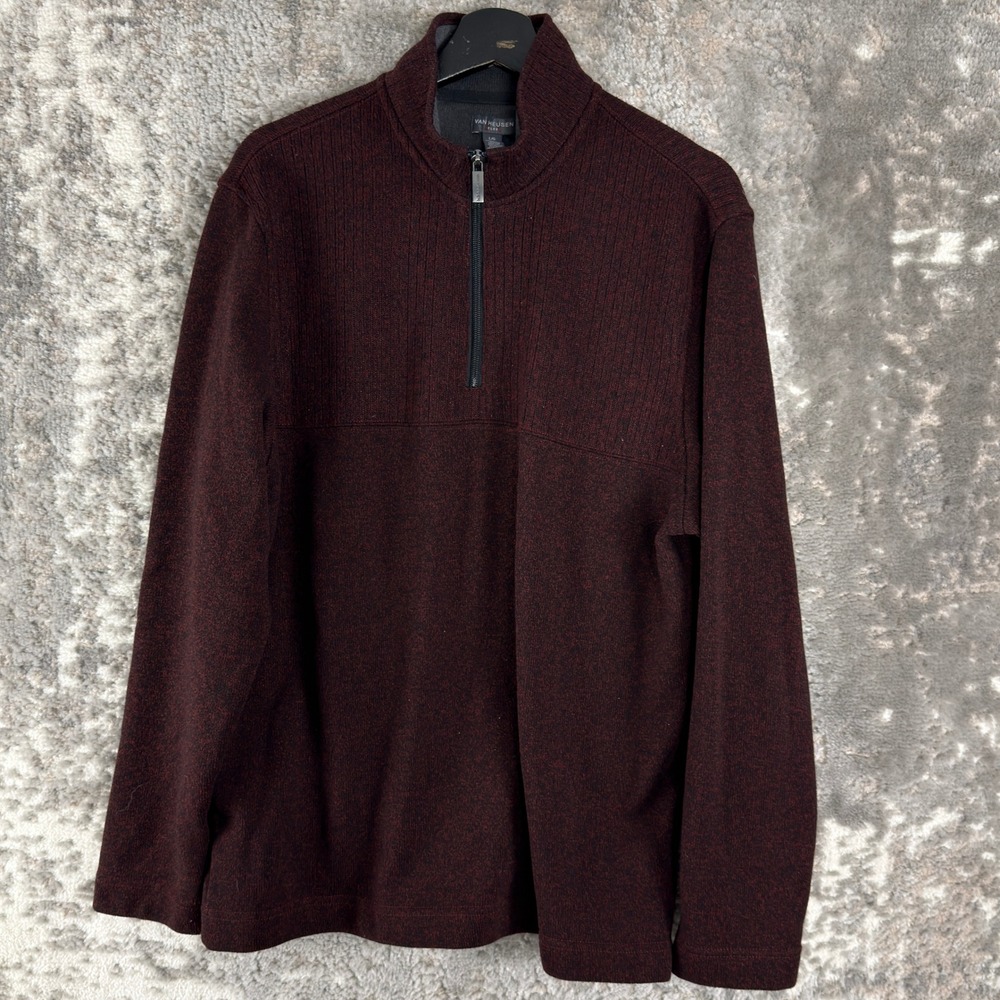 Van Heusen Size L Flex Quarter Zip Pullover Sweater Burgundy Long Sleeve‎ Mens
